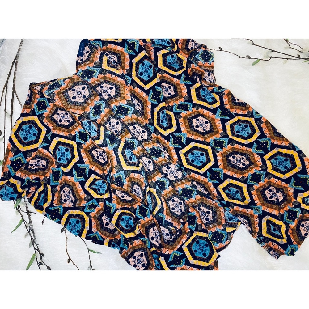 Lac Bleu abstract print cap kimono